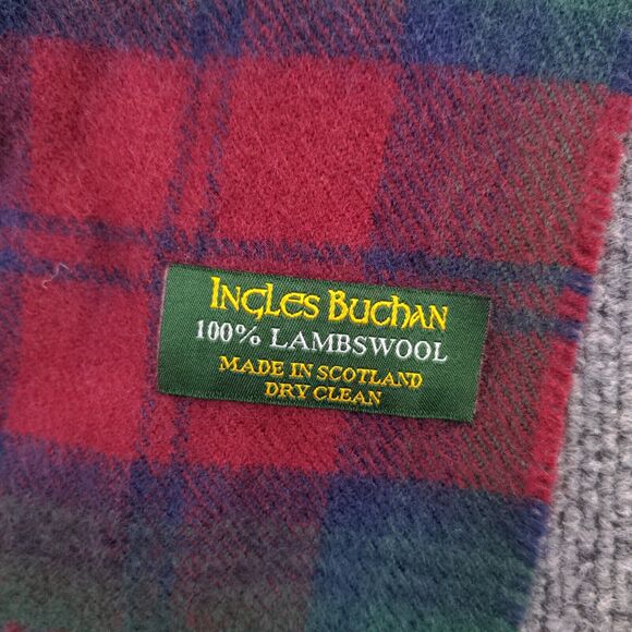 Ingles Buchan Men's Scarf Red Green 11x54 Plaid Made In Scotland 100% Lambswool - Picture 4 of 5